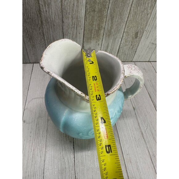 W.H Grindley & Co England Antique Pitcher Porcelain Blue White Gold 7" Tall - Picture 10 of 11